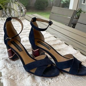 STEVEN by Steve Madden navy suede sandals with wooden block heel